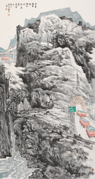 121、李绪贵-穿云破雾车轮起，什邡蔬菜援汉急 180x97cm.jpg